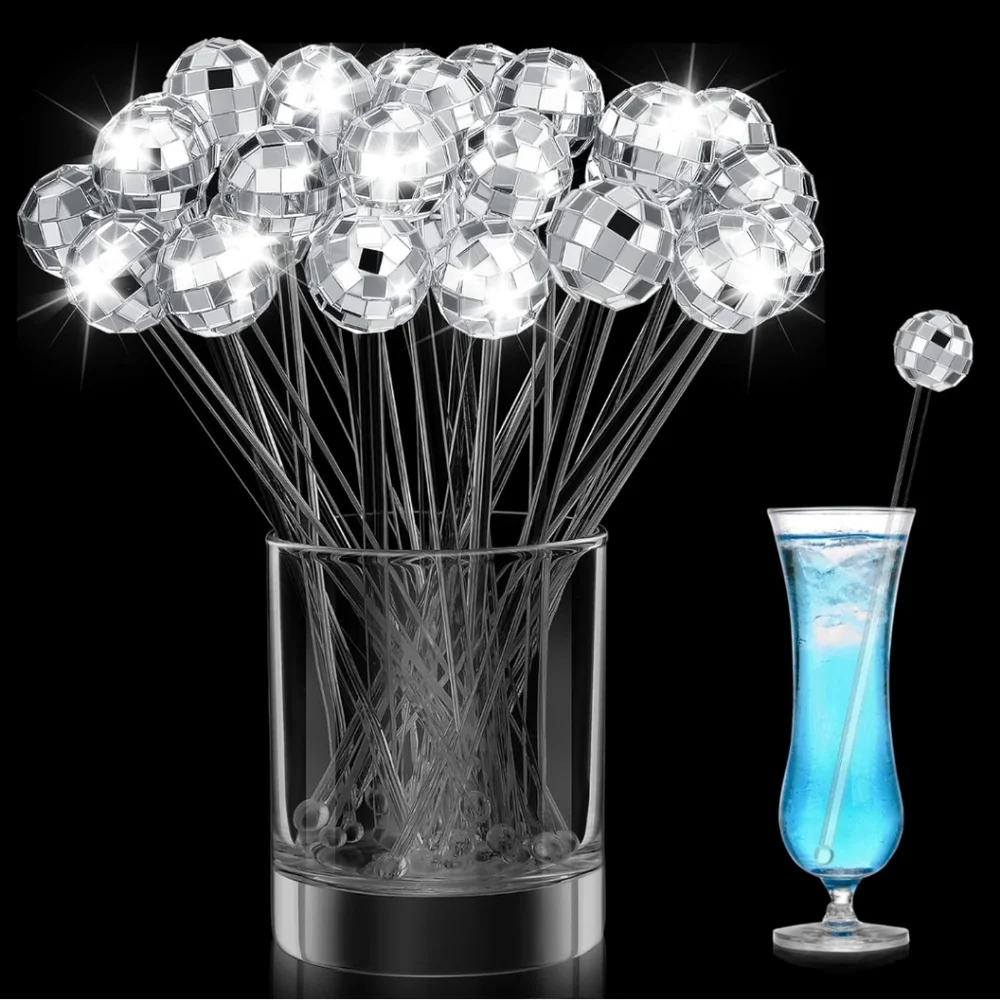 Disco Party Ball Drink Stirrer Round Top Swizzle Sticks 80 pieces